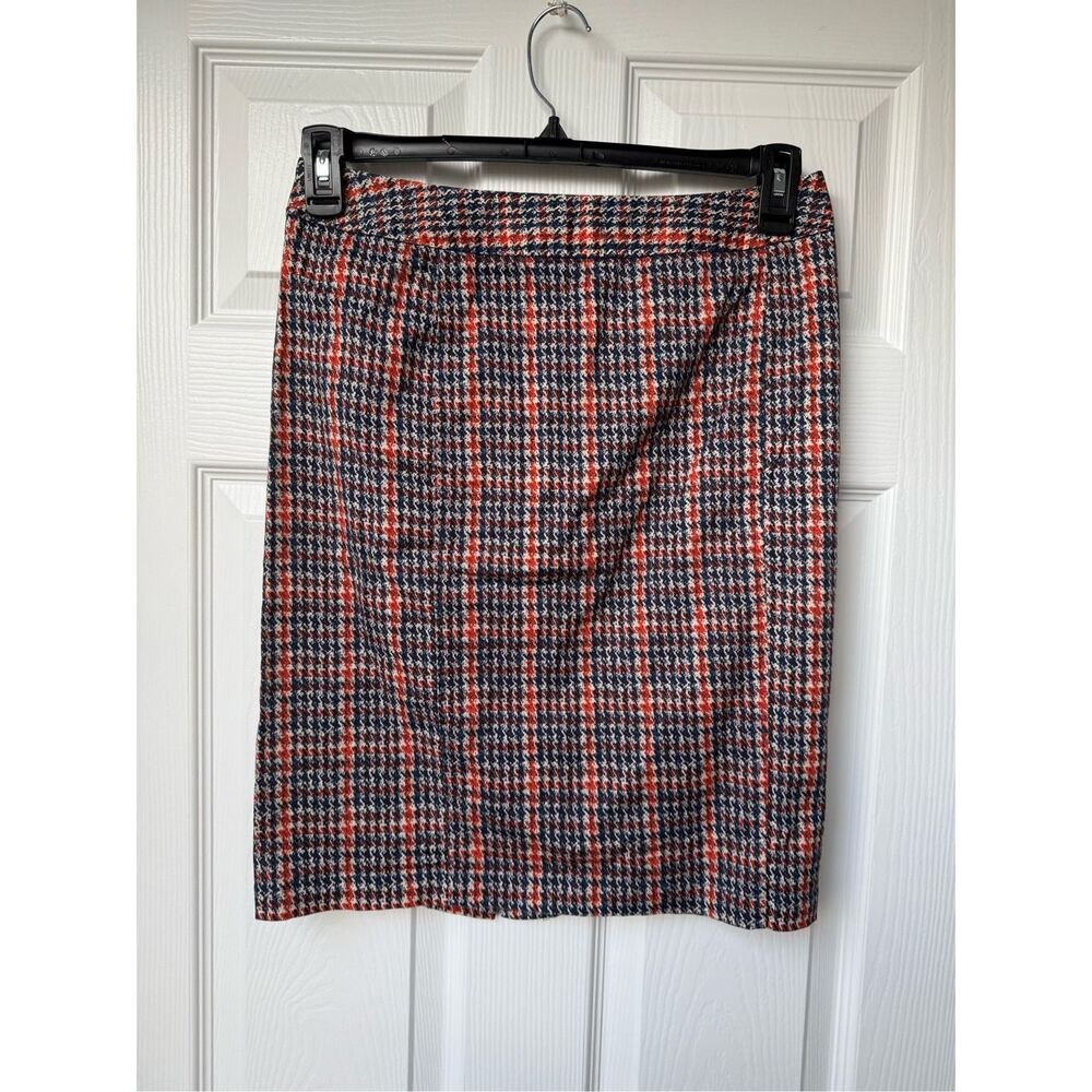 41Hawthorn Pencil Skirt Medium Women's Orange Blue Houndstooth Pattern
